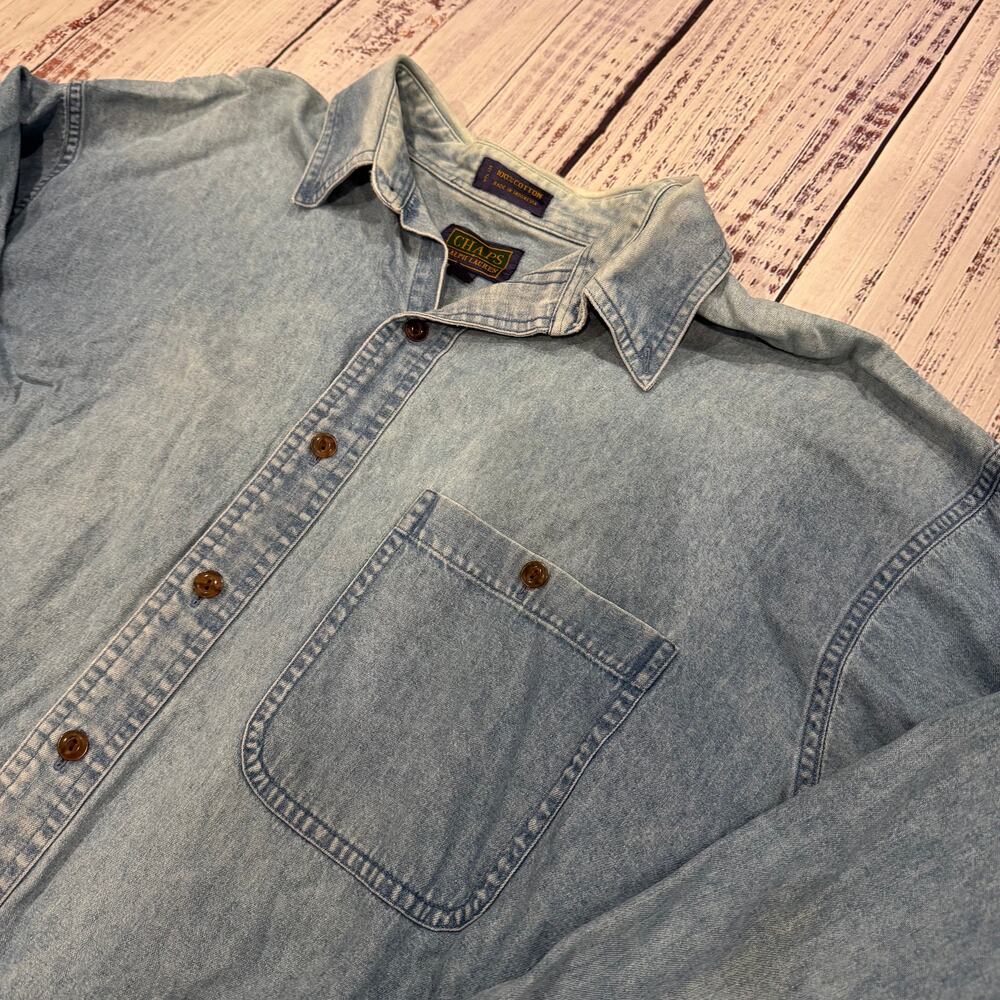 Vintage Chaps Ralph Lauren Men's 17.5 34/35 Blue Denim Chambray Button Shirt GUC - Picture 3 of 8